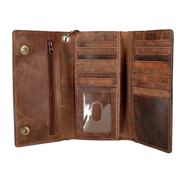 CTM Men's Crazy Horse Leather RFID Long Trifold Chain Wallet - Picture 4 of 5